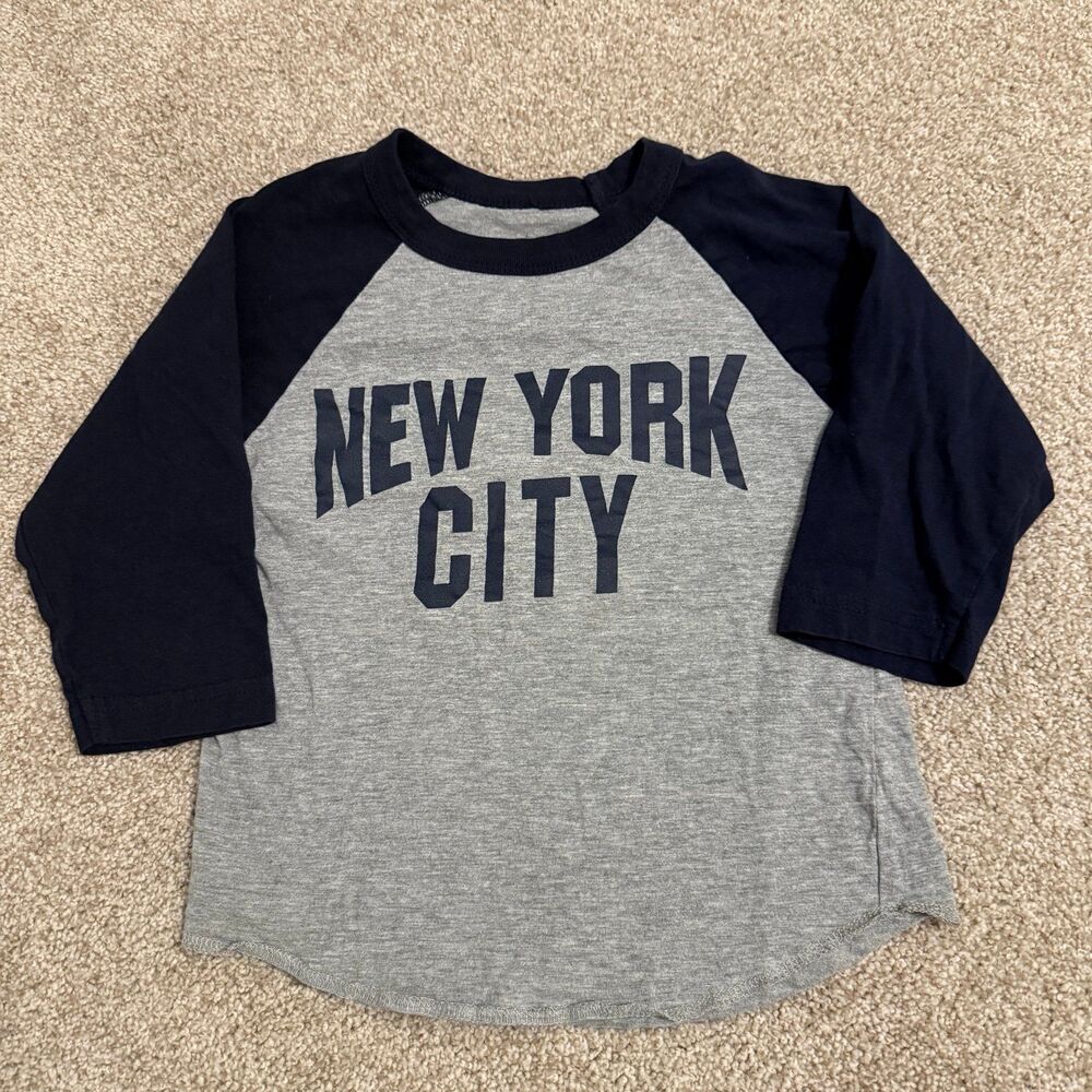 RS USA INC New York City Raglan Shirt Kids Small Gray Navy Baseball‎ Tee